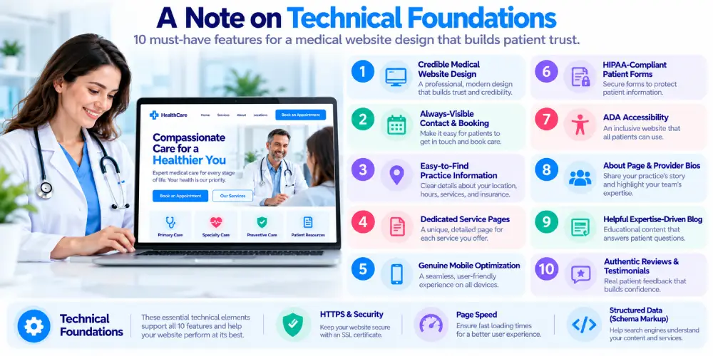 Medical Website Technical Foundations Infographic